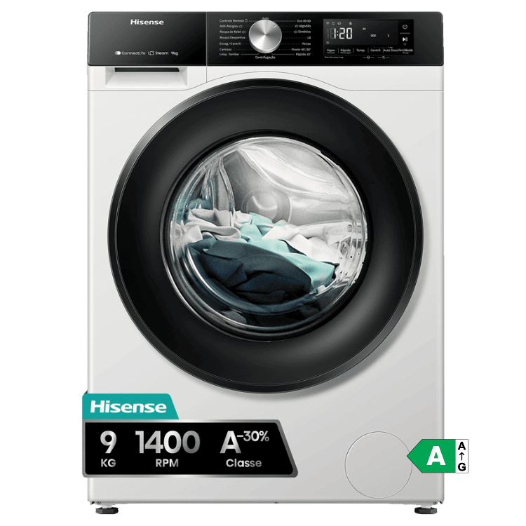 Máquina de Lavar Roupa Hisense WF3S9045BW3 9Kg 1400RPM Classe A Branco