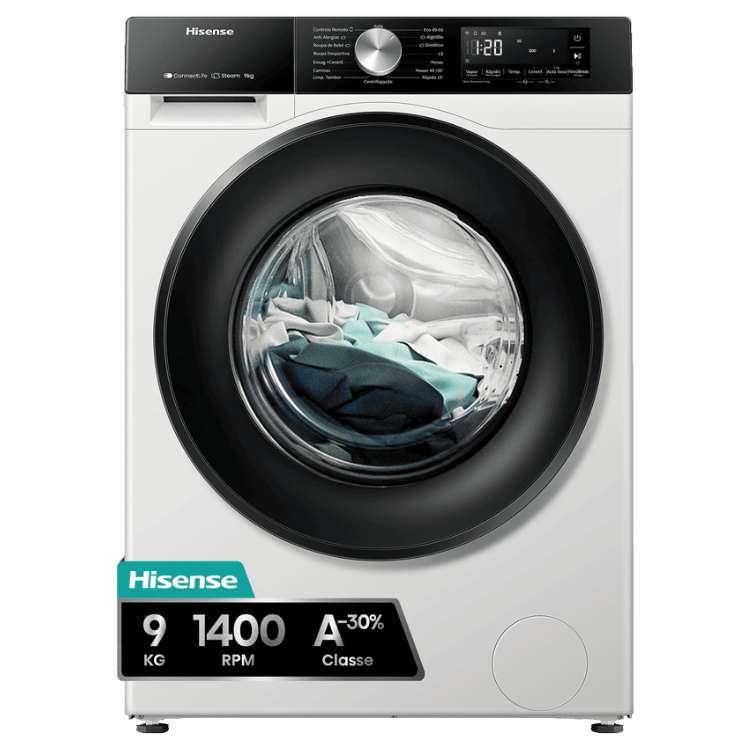 Máquina de Lavar Roupa Hisense WF3S9045BW3 9Kg 1400RPM Classe A Branco