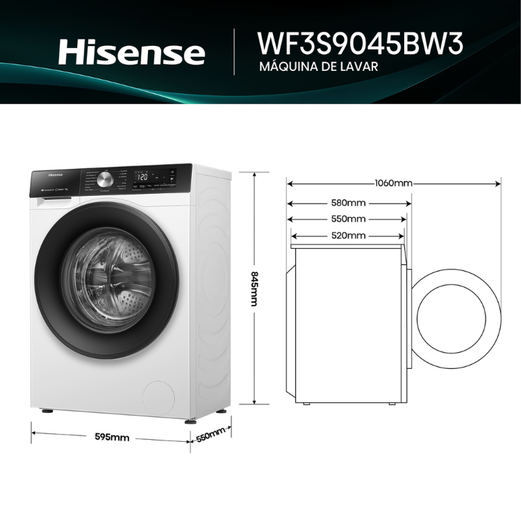Máquina de Lavar Roupa Hisense WF3S9045BW3 9Kg 1400RPM Classe A Branco
