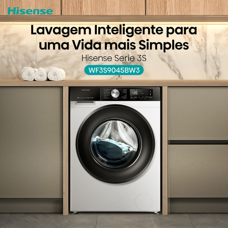 Máquina de Lavar Roupa Hisense WF3S9045BW3 9Kg 1400RPM Classe A Branco