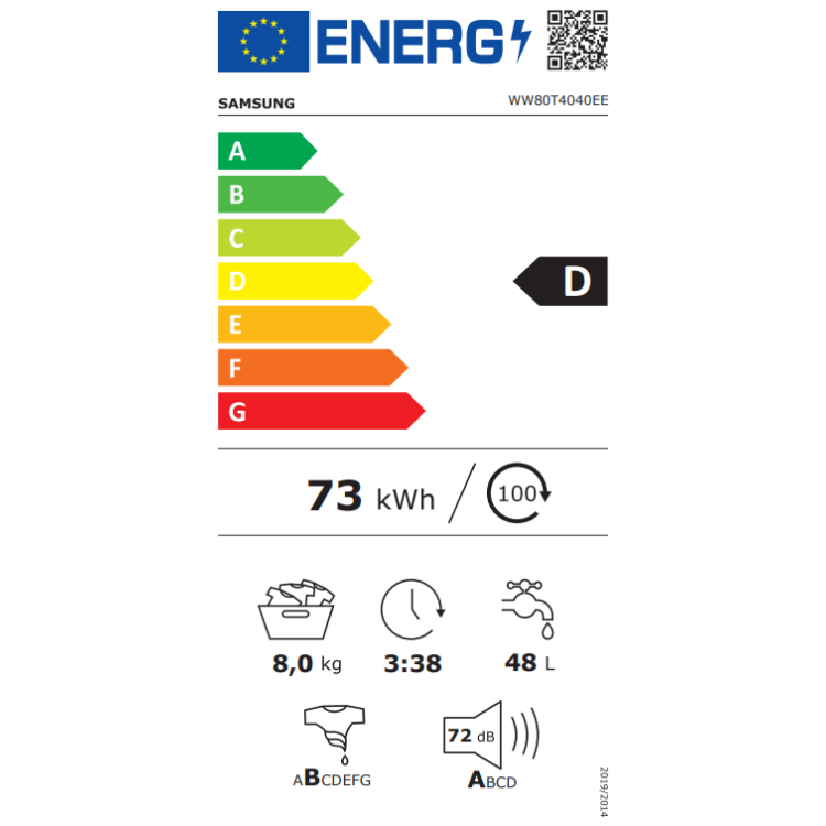 Máquina de Lavar Roupa Samsung WW80T4040EE 8Kg 1400RPM Classe D