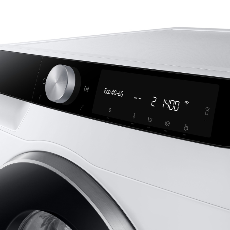 Samsung WW10FG6U34LKU3 white washing machine control panel, 10kg, 1400RPM, Class A.