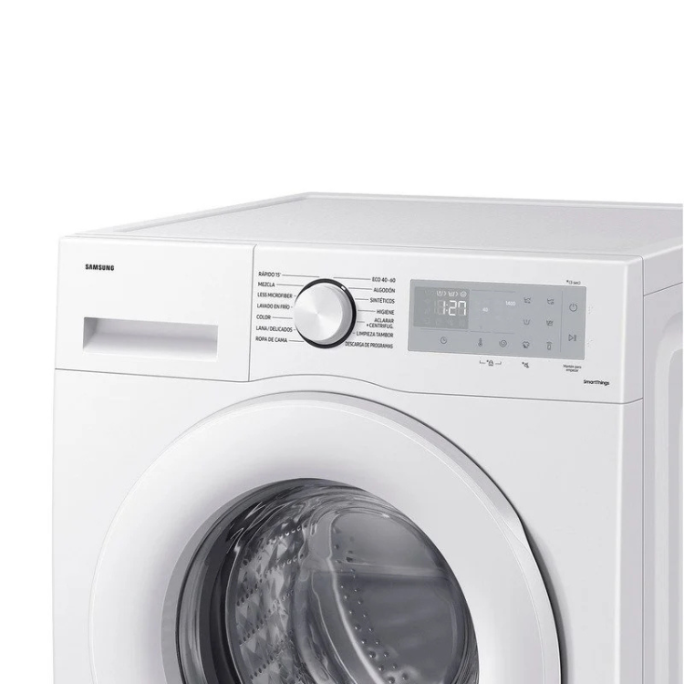 Samsung WW80CGC04DTHEC white washing machine with digital display and 8kg capacity.