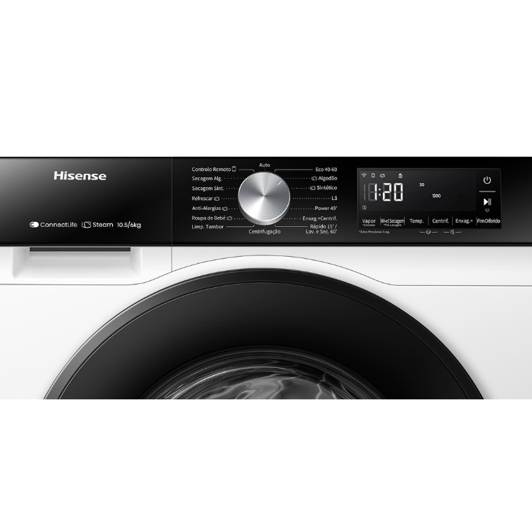 Máquina de Lavar e Secar Roupa Hisense WD3S1043BW3 10.5Kg/6Kg 1400RPM Classe D Branco
