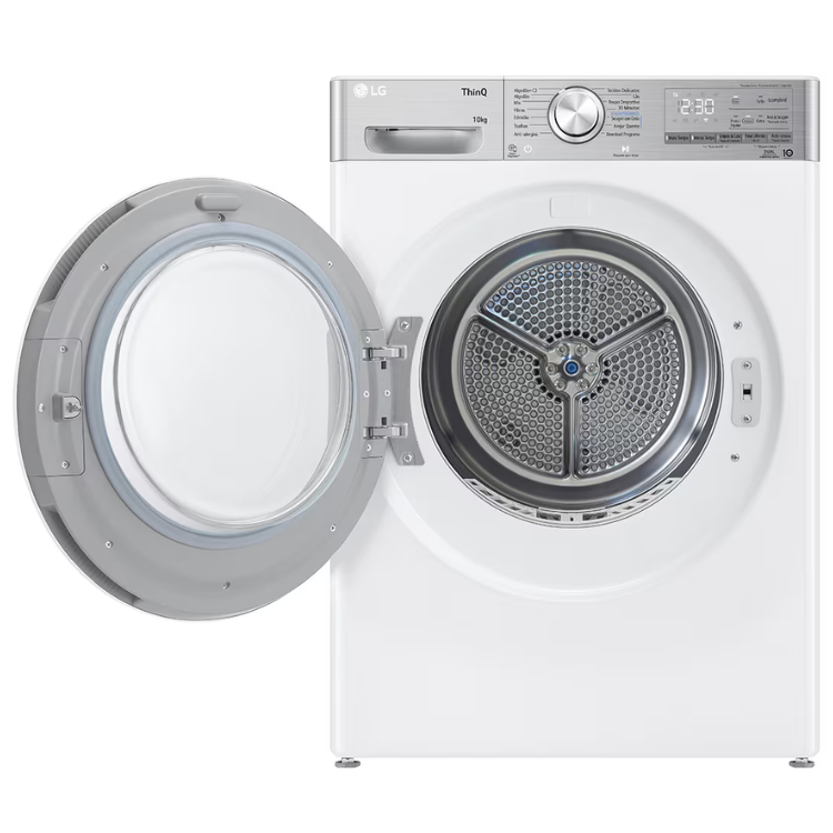 Máquina de secar roupa LG RH10V9AV2WR 10Kg Classe C Branco, com porta aberta mostrando o interior.