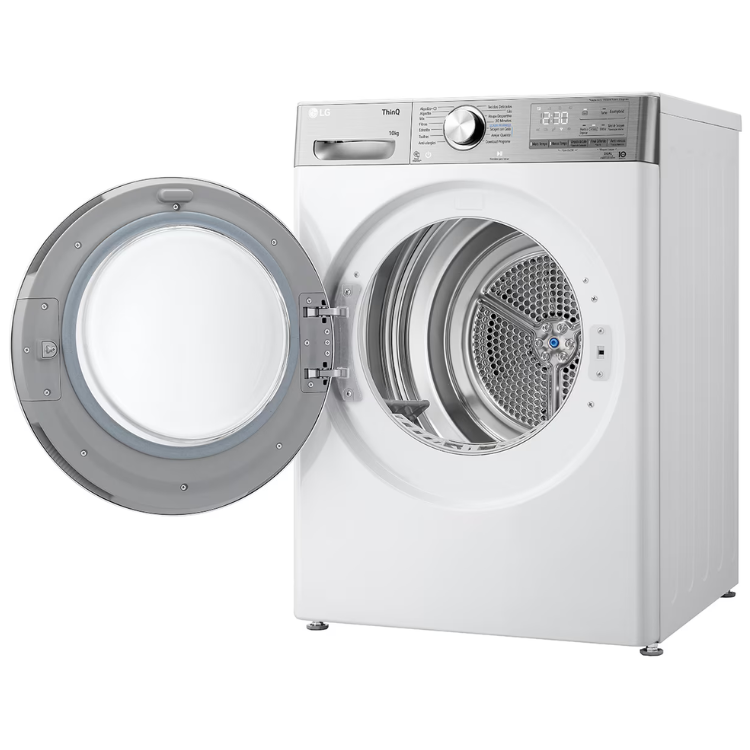 Máquina de secar roupa LG RH10V9AV2WR 10Kg Classe C Branco com a porta aberta.