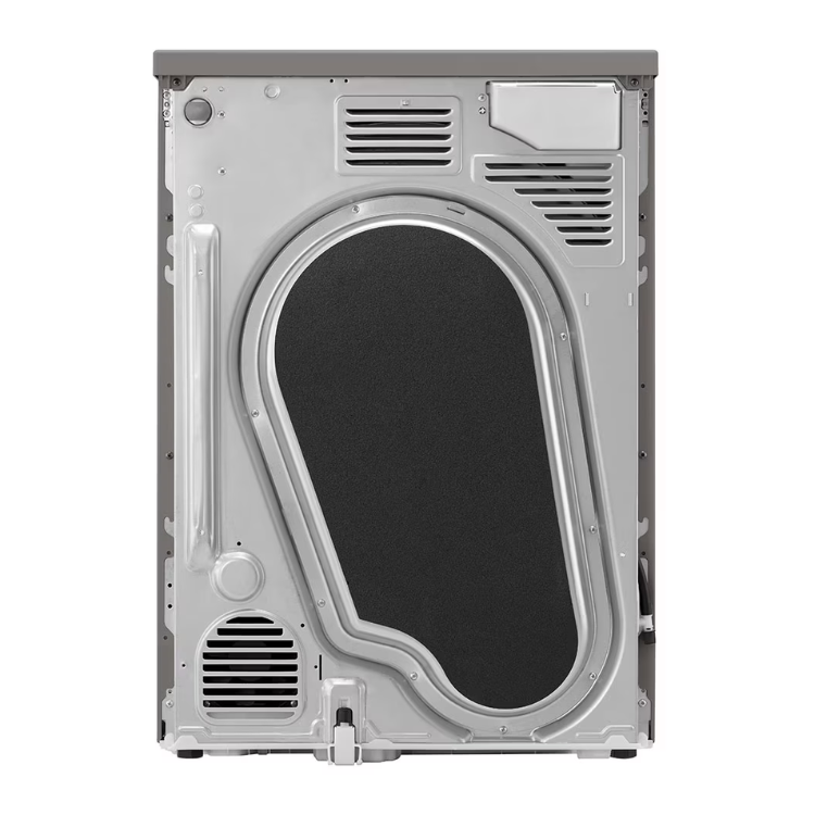 Máquina de secar roupa LG, cor inox, vista traseira, 9kg, classe C.