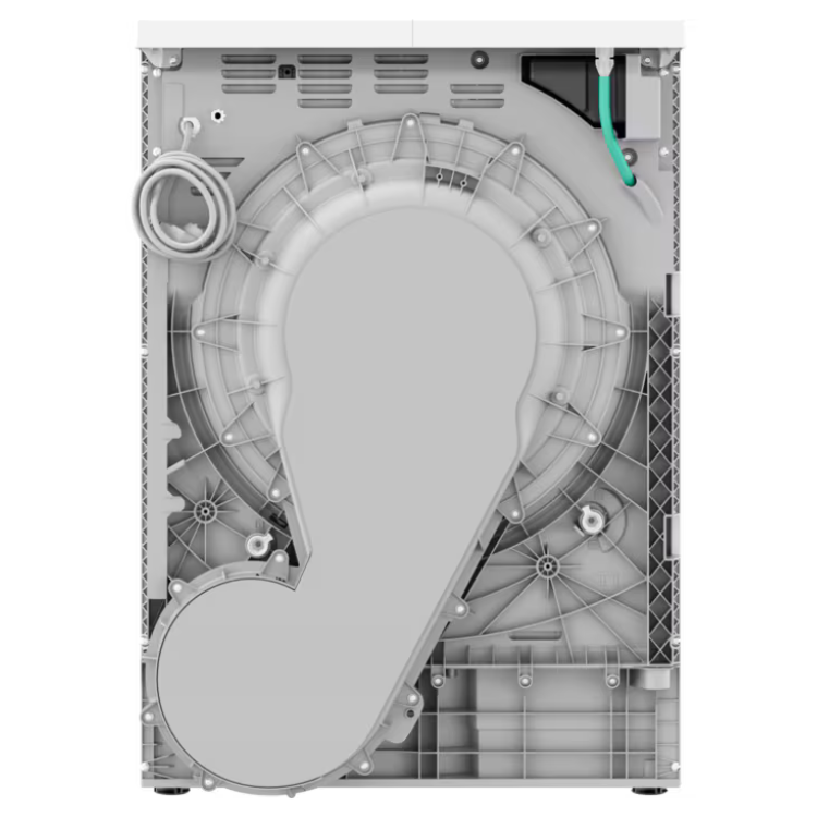 AEG TR818A4OB dryer interior, 8kg capacity, grey finish, green wire visible.