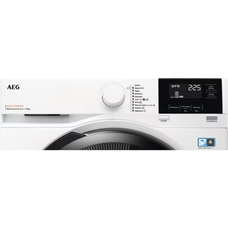 AEG 8000 Series AbsoluteCare dryer, white, 8kg, digital display, dial control.