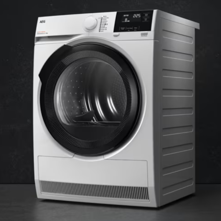 AEG TR818A4OB 8Kg Class C white freestanding dryer with digital display and large circular door.