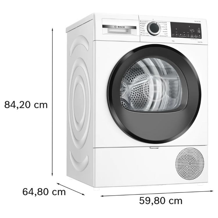 Máquina de secar roupa Bosch Serie 6 WQG24200ES, 9Kg, Classe D, branca, com porta preta e painel de controlo digital.