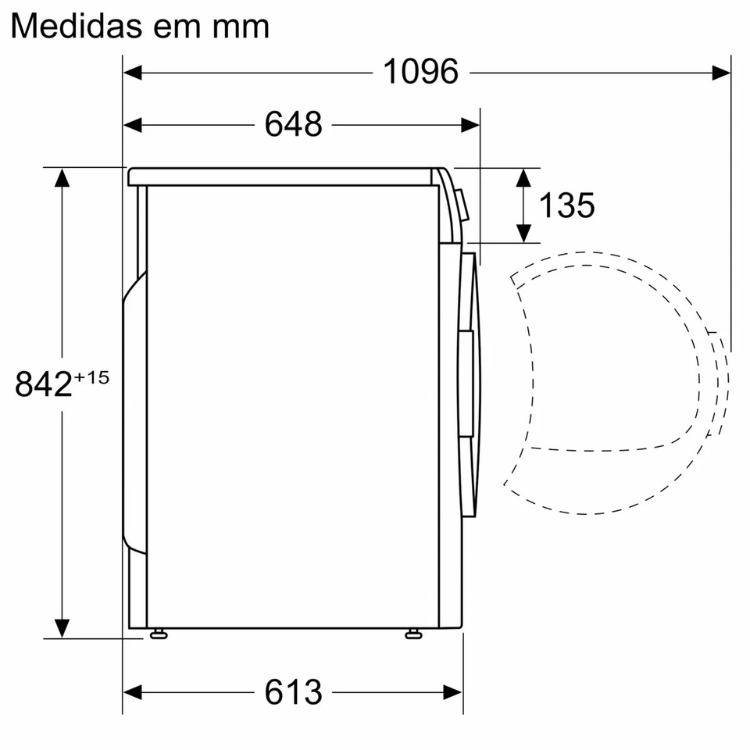 Bosch Serie 4 WTR83200ES heat pump dryer dimensions diagram, 8Kg, white.