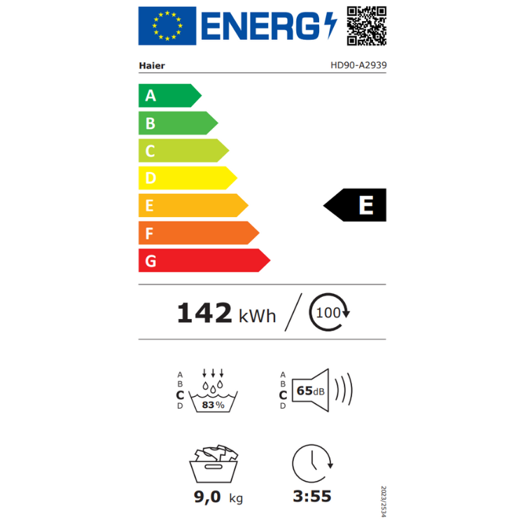 Máquina de Secar Roupa Haier HD90A2939IB 9Kg Classe E Branco