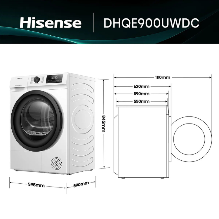 Máquina de Secar Roupa Hisense DHQE900UWDC 9Kg Classe D Branco