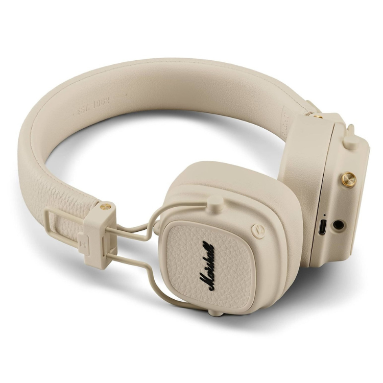Marshall Major V cream headphones with black logo.