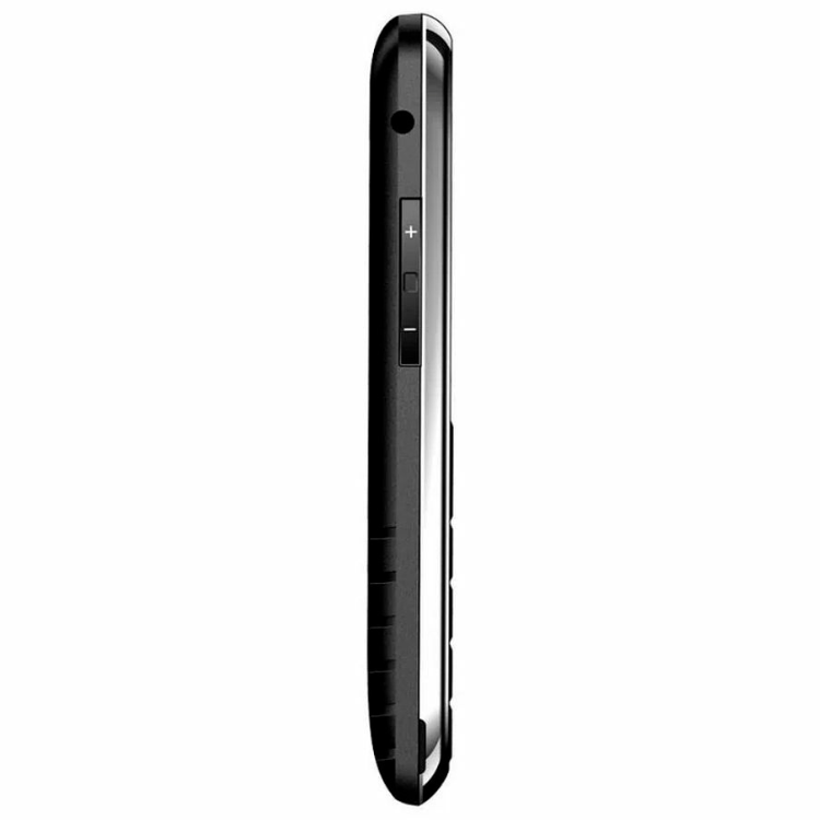 Telemóvel Maxcom Senior MM720 SE preto, lado direito com botões de volume e câmara.