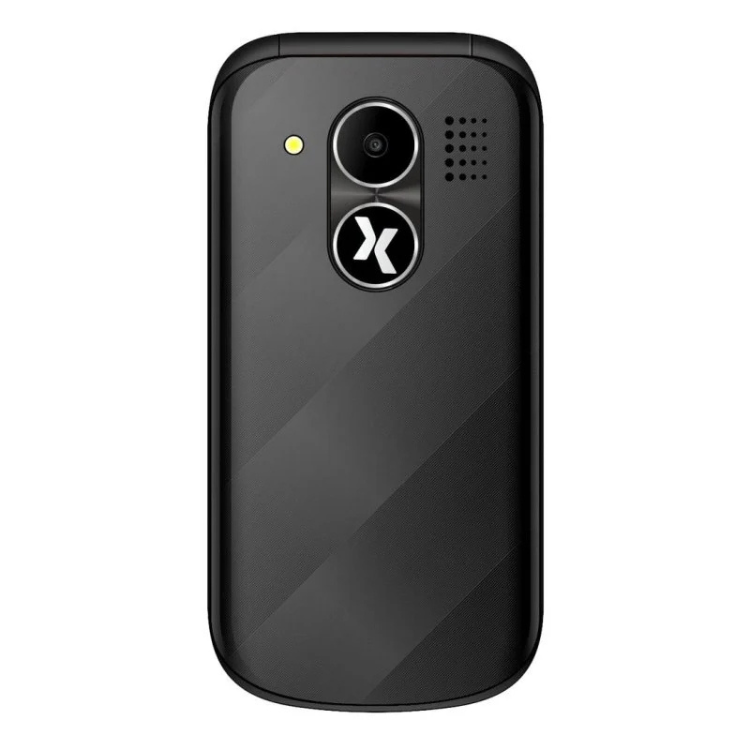 Telemóvel Maxcom Senior MM815L preto com câmera e logótipo X.