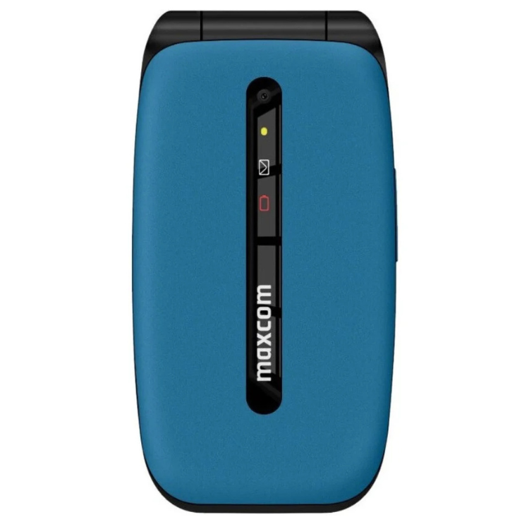 Telemóvel Maxcom MM828L azul, com teclas e ecrã simples, pronto a usar.