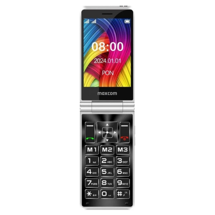 Telemóvel Maxcom Senior MM835 preto, com ecrã colorido e teclado grande.