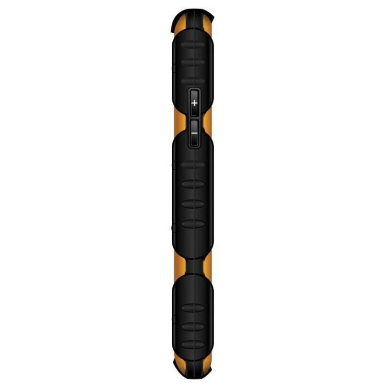 Telemóvel Maxcom Robusto MM920L, cor amarelo, com detalhes em laranja, design robusto e botões laterais.