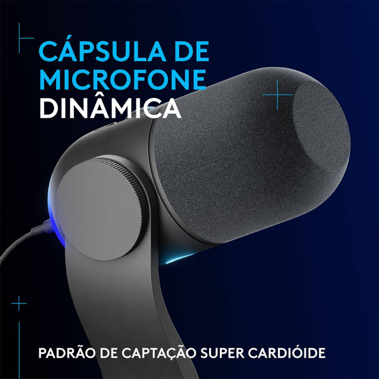 Microfone Dinâmico Supercardióide Logitech G Yeti GX RGB Lightsync USB Preto