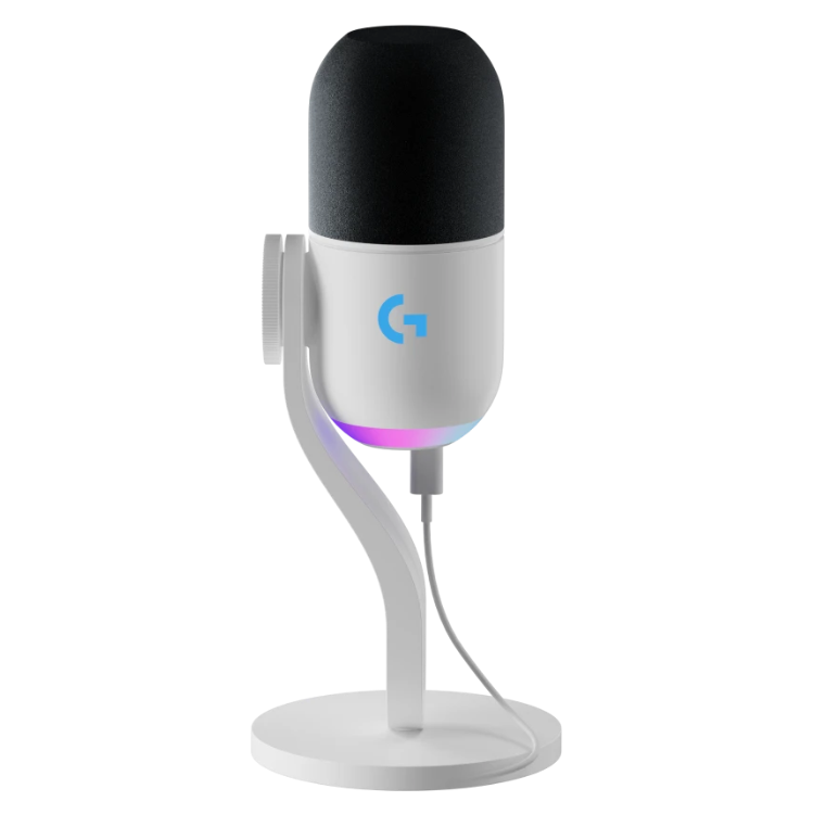 Microfone Dinâmico Supercardióide Logitech G Yeti GX RGB Lightsync USB Branco