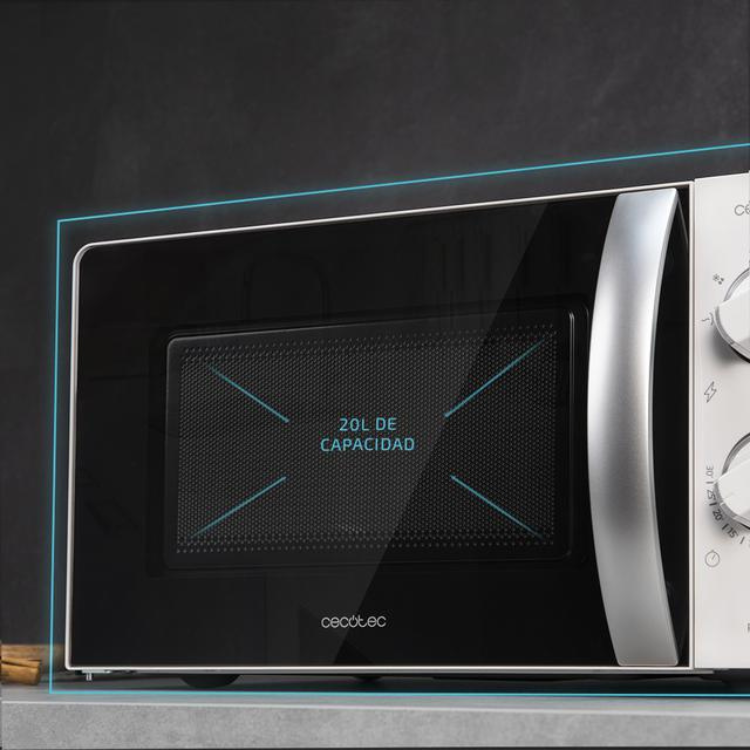 Cecotec ProClean 2110 microwave, 20L, 700W, white and black, with control panel and grill function.