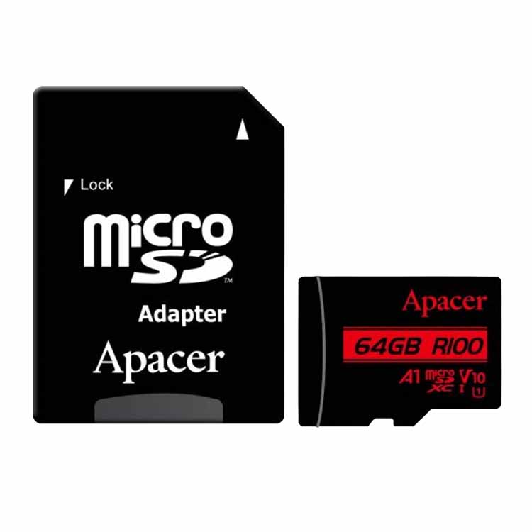 Cartão de Memória Apacer MicroSDXC 64GB UHS-I U1 A1 V10 100MB/s c/ Adaptador SD