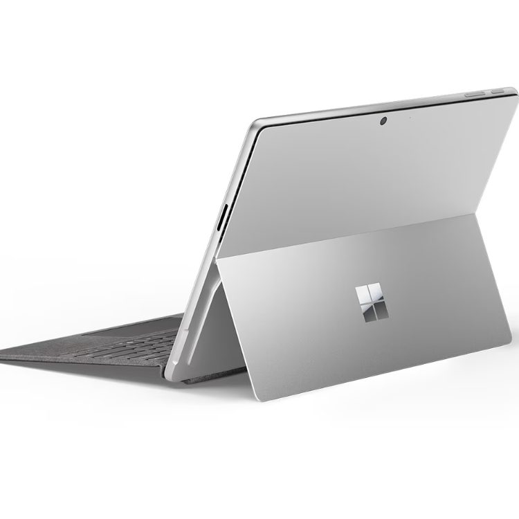 Microsoft Surface Pro 11, silver, 2-in-1 tablet with keyboard, Windows logo visible.