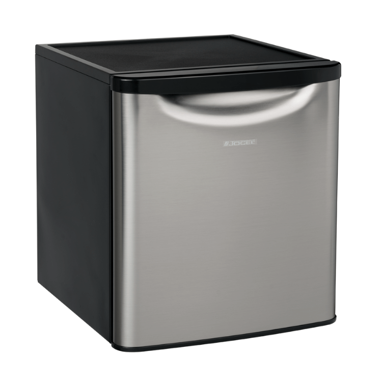 Jocel mini fridge, 45L, black and silver compact design.
