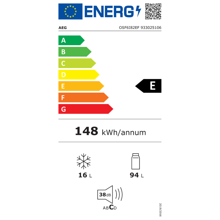 Mini Frigorífico de Encastre AEG OSF6I82EF 94L Branco