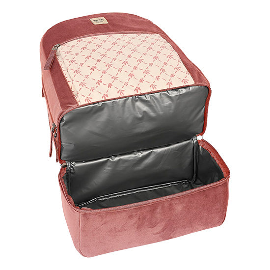 Mochila Acessórios Bebé Safta Marsala, cor rosa, aberta mostrando o interior.