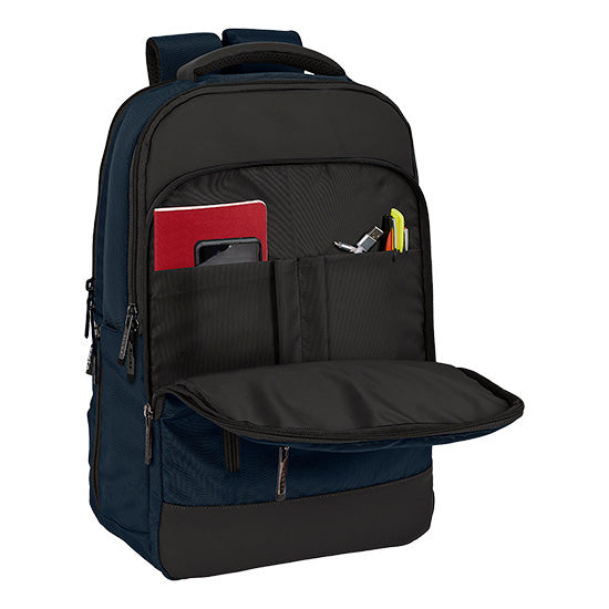 Mochila Safta Business 15.6" USB Azul Escuro com compartimentos para portátil, tablet e acessórios.