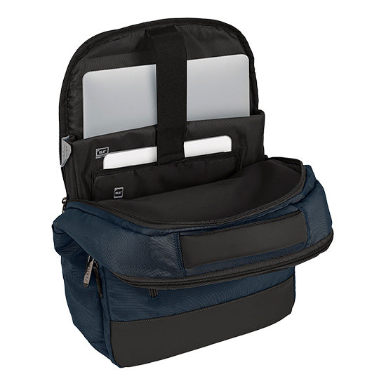 Mochila Safta Business 15.6" USB Azul Escuro, com compartimentos internos para portátil e tablet.