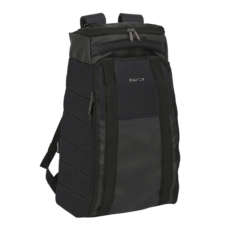Mochila de viagem Safta Business preta, com alça e puxadores de correr, para uso profissional.