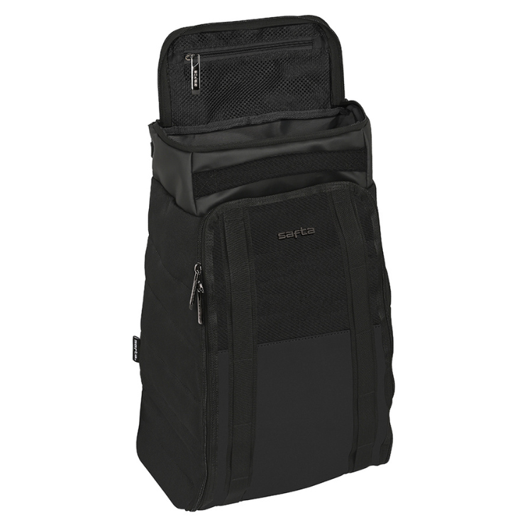 Mochila de Viagem Safta Business Preto, com bolsos e zíperes, dimensões 33 x 55 x 18 cm.
