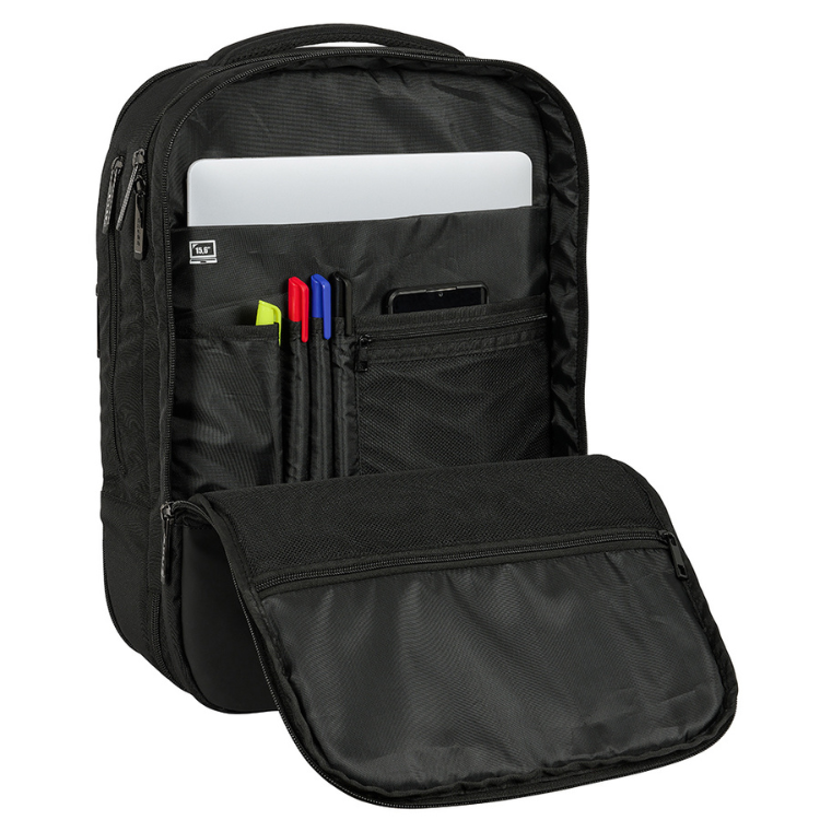 Mochila de Viagem Safta Business 15.6" USB Preto, com compartimentos para laptop, telemóvel e canetas.