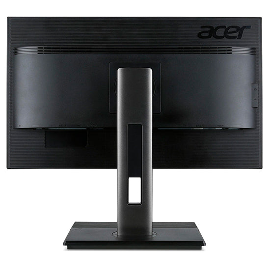 Monitor Acer preto com suporte e base, visto por trás.