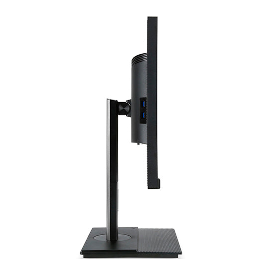 Monitor Acer B6 IPS QHD 27" preto, visto de trás, com suporte e base, mostrando portas USB azuis.