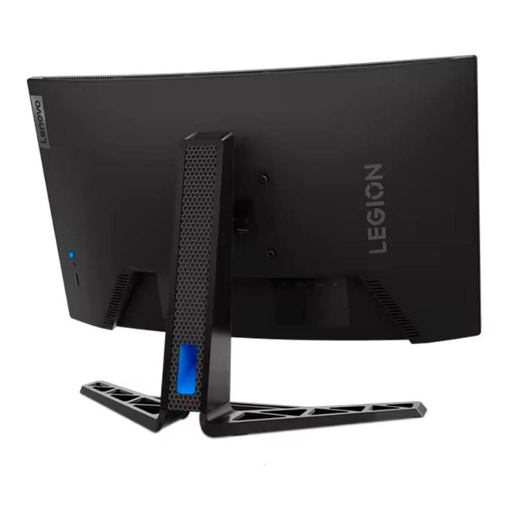 Monitor curvo preto Lenovo Legion, 27 polegadas, com a marca Legion visível na parte de trás.