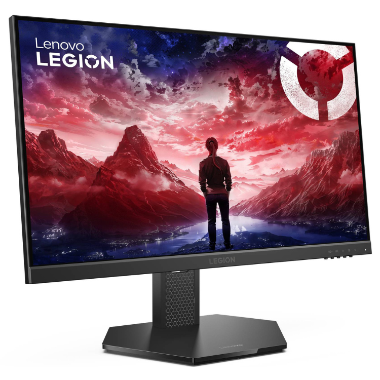 Monitor gaming Lenovo Legion 27-10, 27 polegadas, IPS, FHD, 240Hz, preto, com imagem de cenário futurista.