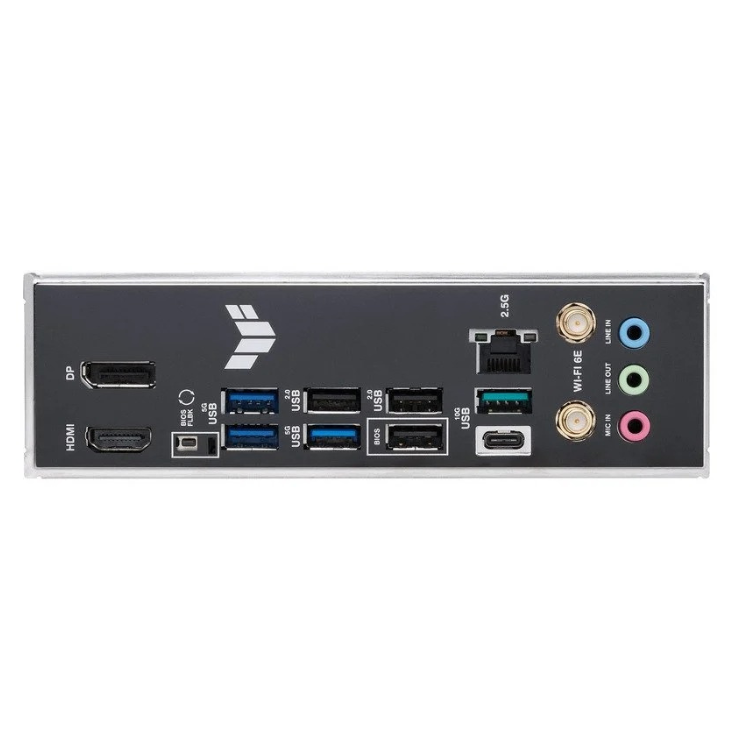 ASUS Tuf Gaming B650-E Wifi AM5 motherboard, black, rear ports.