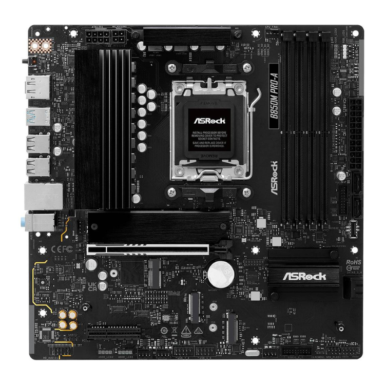 ASRock B850M Pro-A Micro-ATX motherboard, black, AM5 socket.