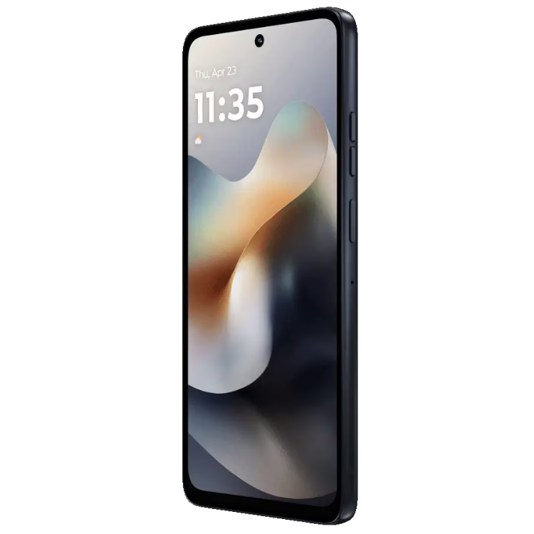 Smartphone Motorola G56 5G preto, ecrã ligado com o relógio 11:35.