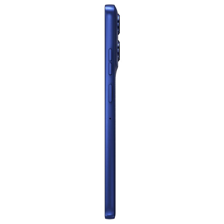 Smartphone Motorola G56 5G, azul, lado direito com botões e detalhes de design.