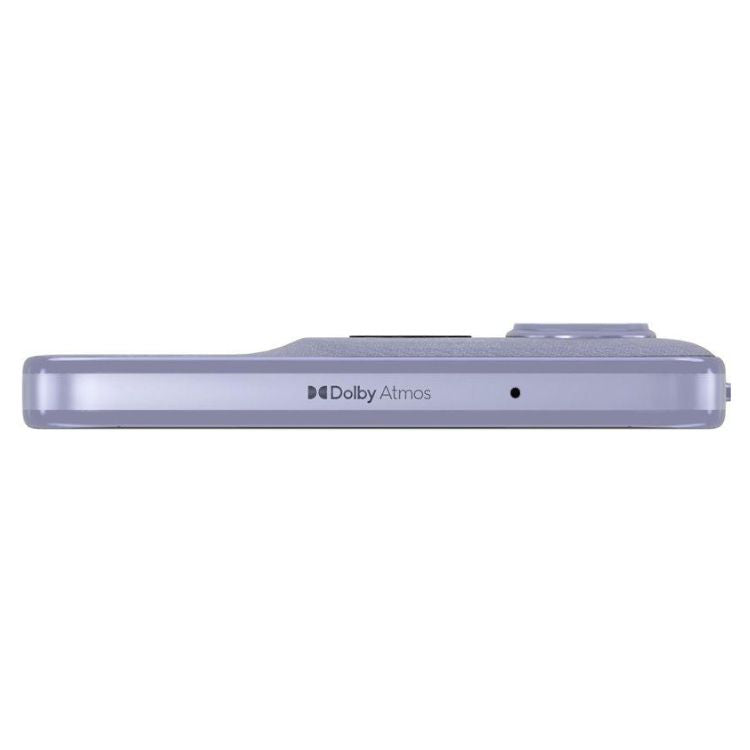 Motorola G86 5G, lateral roxo com Dolby Atmos.
