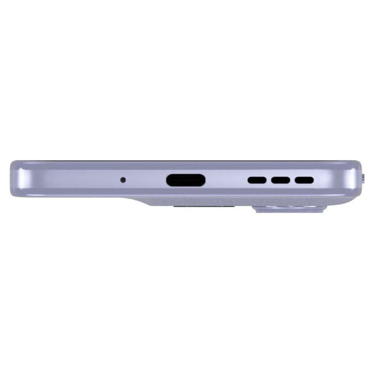 Motorola G86 5G roxo, lado direito com várias entradas.