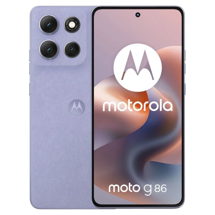Motorola Moto G86 5G roxo, 8GB/256GB, Dual Sim, vista frontal e traseira.