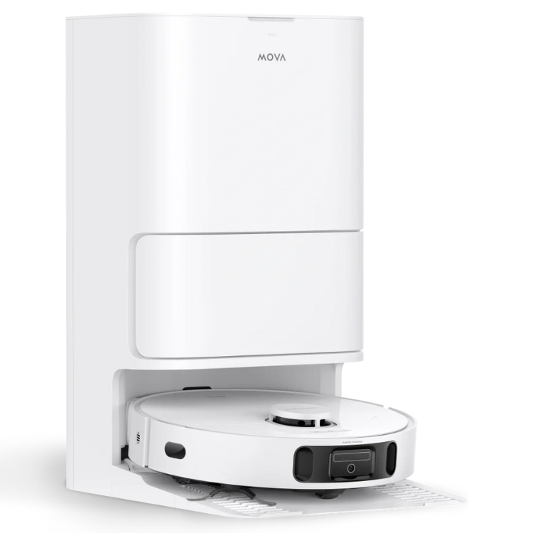 Aspirador robot MOVA E40 Ultra branco com base de carregamento, para limpeza completa com aspiração e lavagem.