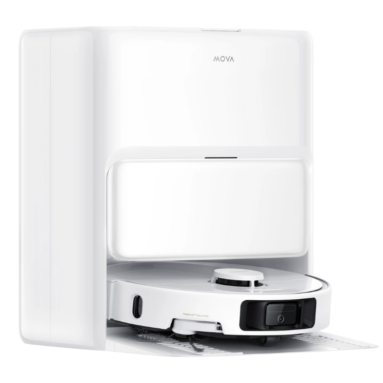 Aspirador robot MOVA P50 Ultra branco com base station, para limpeza autónoma.